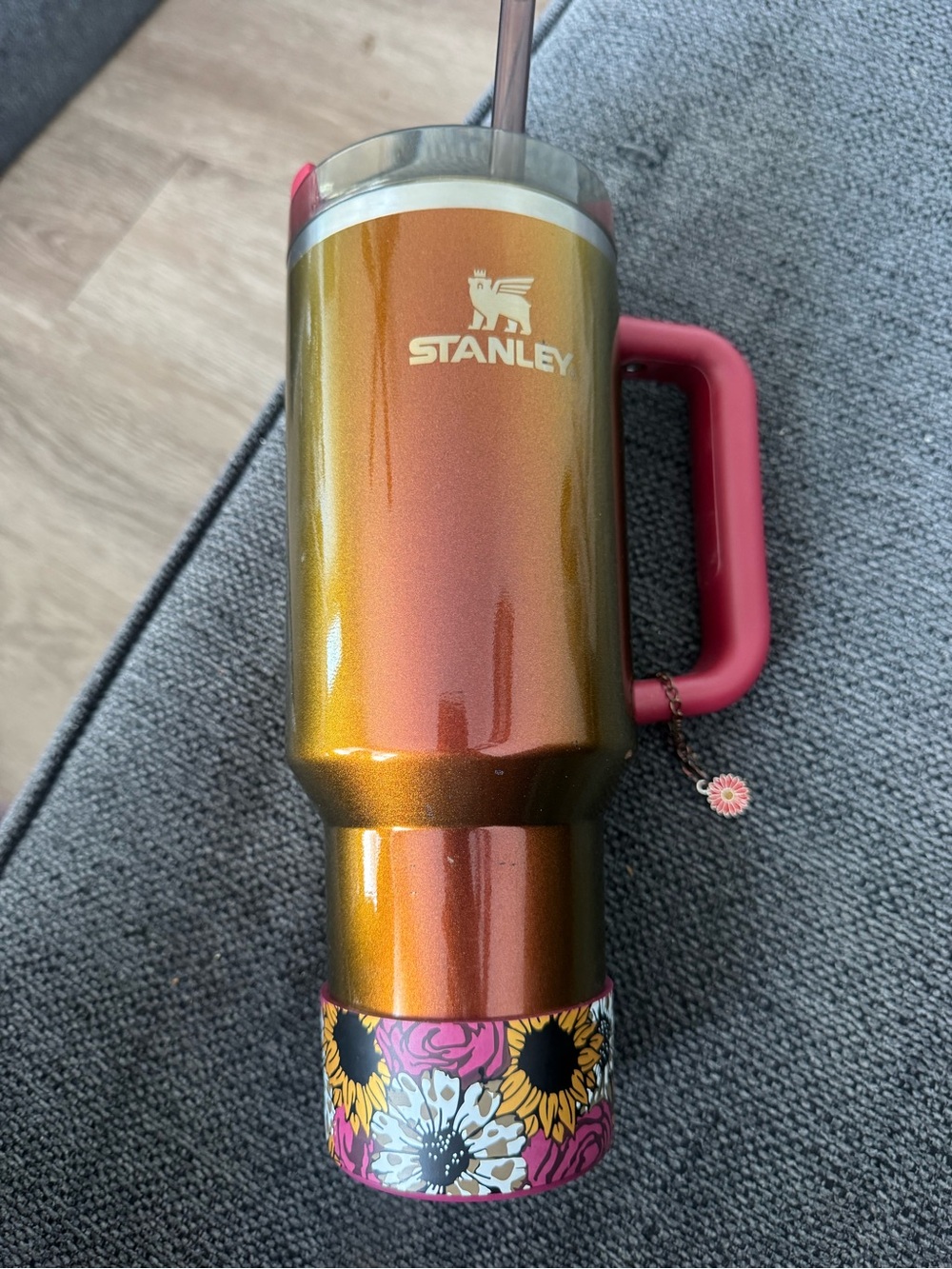 Stanley Iridescent Copper-to-Gold Travel Mug with Pink Handle